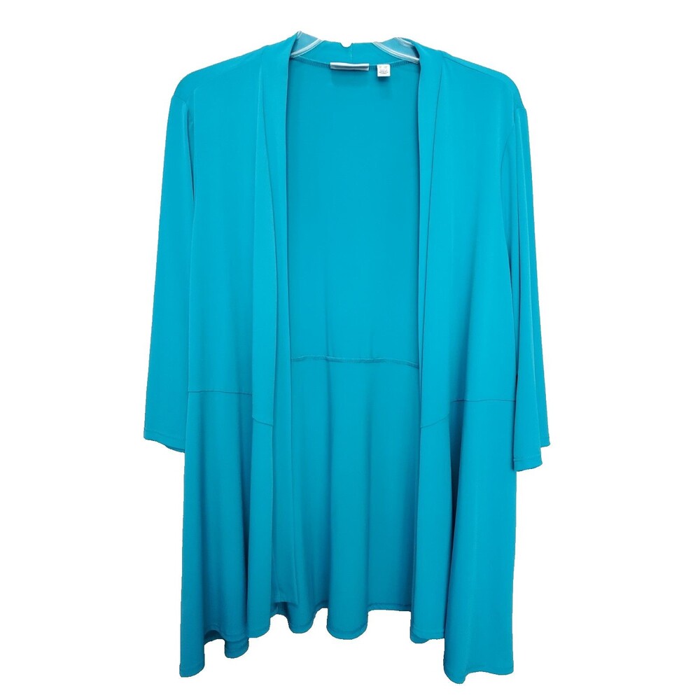 Susan Graver Teal LiquidKnit Open Front Peplum Cardigan Size 3X